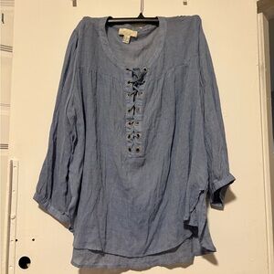 Forever 21 Blue 3/4 Sleeve Tie Front Tunic
